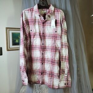 Mutual Weave Flannel Check Ivory Tan Plaid Button Down Shirt NWT 2x Fits L JCP
